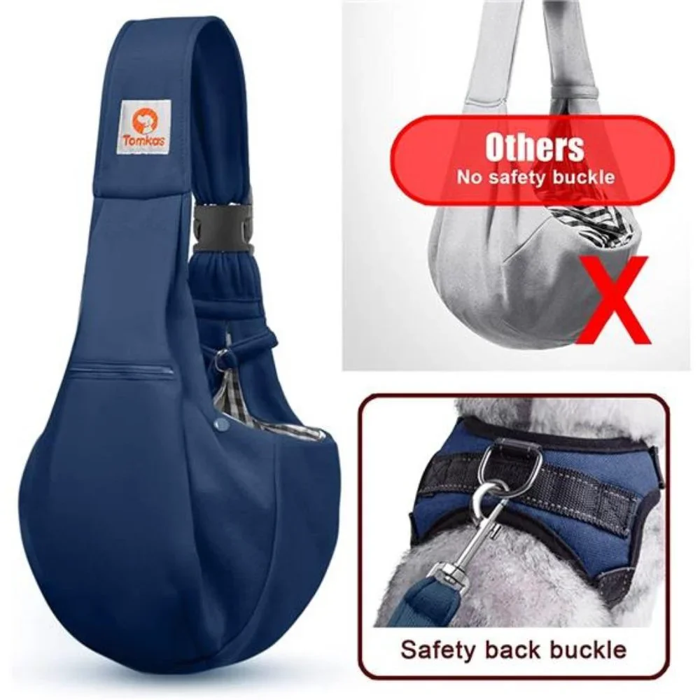 Small Dogs Puppy Sling Carrier (Dark Blue, , Adjustable Strap & Zipper Pocket)